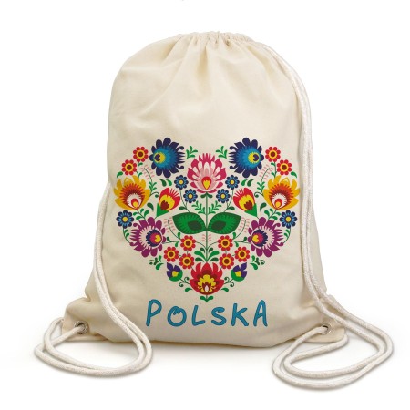 Plecak Worek Folklor Serce Polska, natural