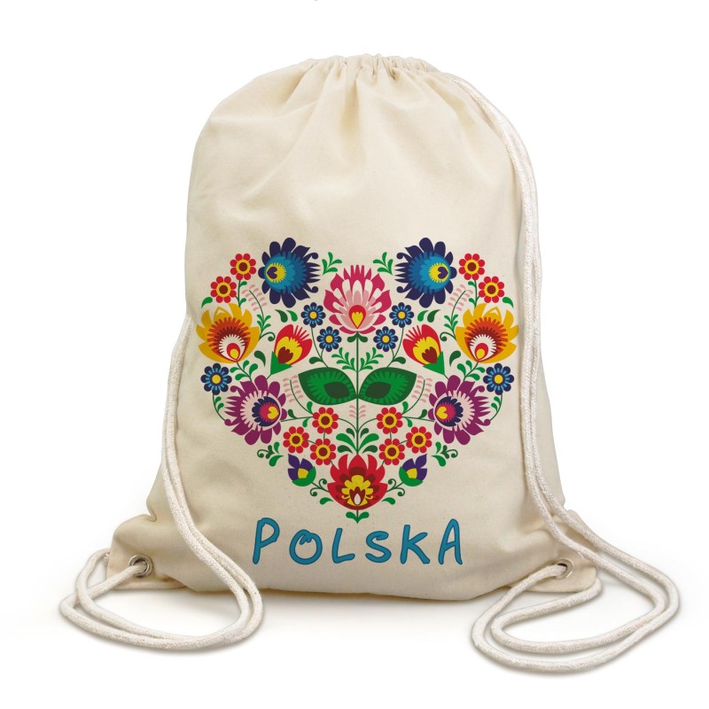 Plecak Worek Folklor Serce Polska, natural